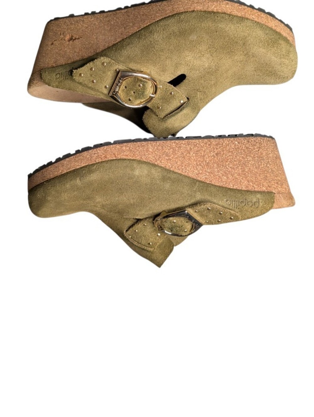 As-Is Papillio Birkenstock Fanny Wedge Clog Green Suede Size 39 cork damage flaw - Picture 10 of 10